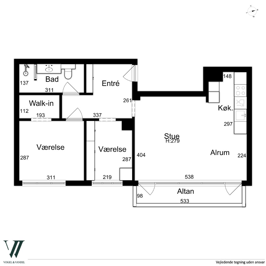 Finsensvej 13C, 1. mf., 2000 Frederiksberg - Plantegning