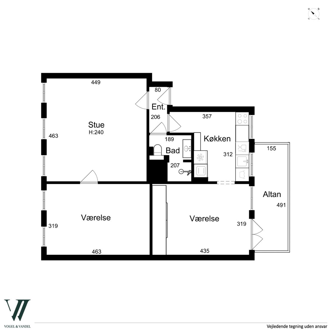 Blegdamsvej 26, 3. tv., 2200 København N - Plantegning